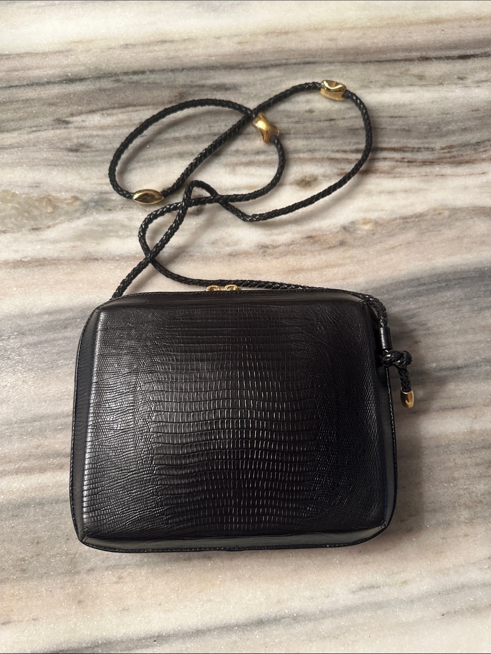 Vintage CEM EMBOSSED LEATHER CROSSBODY WITH GOLD ACCENTS